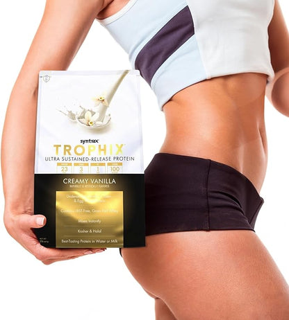 Syntrax Bundle: Trophix Undenatured Casein Protein Vanilla - Creamy Instant Mix Whey Protein & Egg White Protein Powder - 2 Pounds High Protein Powder and Worldwide Nutrition Keychain