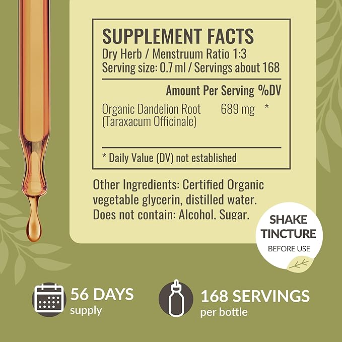 HERBAMAMA Dandelion Root Extract - Dandelion Tincture Vegan Liver Health Supplements - Dandelion Root Liver and Kidney Cleanse Drops - Alcohol & Sugar-Free, 56-Day Supply