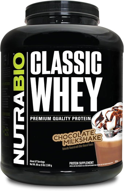 NutraBio Classic Whey Protein Powder- Full-Spectrum Amino Acid Profile - No Fillers, Artificial Colors, Preservatives - Low Glycemic Index - Chocolate Milkshake, 5 Pounds