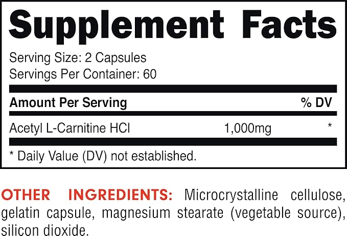 Bucked Up Acetyl L-Carnitine 1000mg Per Serving, Supports Brain Function Essentials (60 Servings, 120 Capsules)