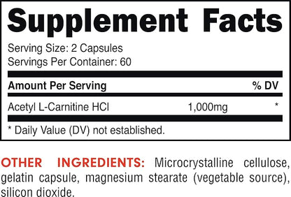 Bucked Up Acetyl L-Carnitine 1000mg Per Serving, Supports Brain Function Essentials (60 Servings, 120 Capsules)