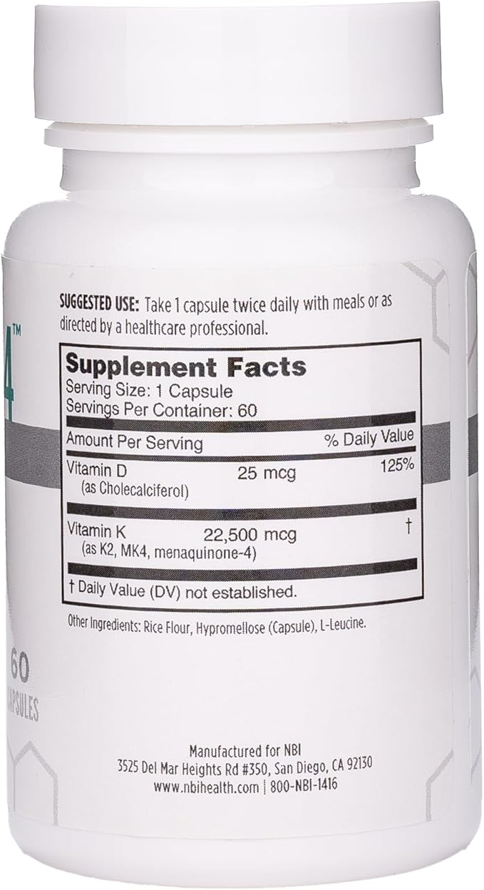 NBI Osteo-MK4 Bone Support | Vitamin D & K Complex | 45mg Vitamin K2 (MK4) for Strong Bone Health & Function | 60ct Veggie Capsules