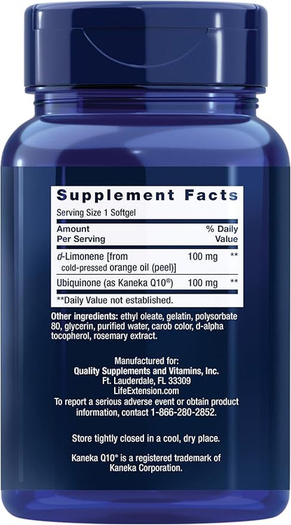 Life Extension Super-Absorbable CoQ10 (Ubiquinone) with d-Limonene – Heart Health, Fight General Fatigue, Better Absorption – Gluten-Free, Non-GMO – 60 Softgels