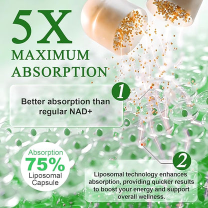 NAD+ Supplement 910mg - Liposomal Nicotinamide Riboside, Resveratrol, Quercetin, NAD Supplement Vitamin D3, Vitamin C - Cellular Energy, Repair and Aging for Men and Women, 120 Capsules