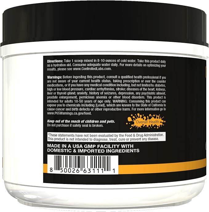 CONTROLLED LABS Orange HydraPush Electrolyte Powder, 60 Servings - Advanced Sugar-Free Hydrating Recovery Drink Mix with Coconut Water & Taurine - Boost Energy & Increase Endurance (Watermelon)