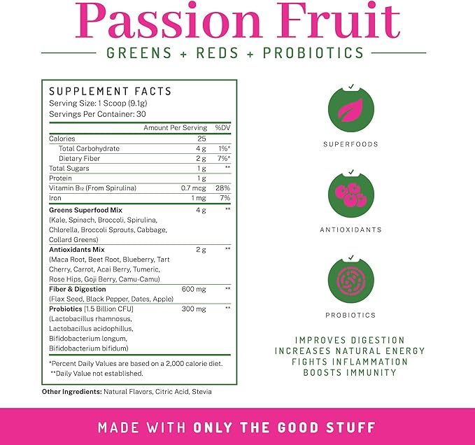 PWDRS Greens, Reds & Probiotics for Digestion, Energy & Immunity | Fight Inflammation & Improve Gut Health | Superfoods & Antioxidants | All Natural