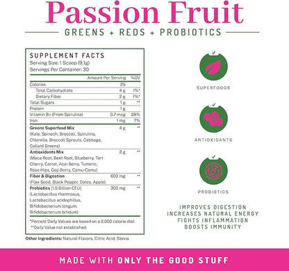PWDRS Greens, Reds & Probiotics for Digestion, Energy & Immunity | Fight Inflammation & Improve Gut Health | Superfoods & Antioxidants | All Natural