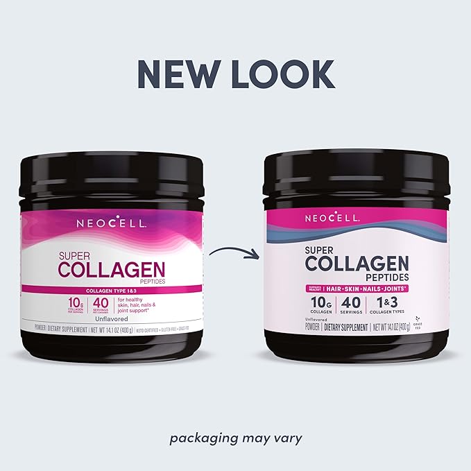 NeoCell Super Collagen Peptides, 10g Collagen Peptides per Serving, Gluten Free, Keto Friendly, Non-GMO, Grass Fed, Healthy Hair, Skin, Nails and Joints, Unflavored Powder, 14.1 oz., 1 Canister