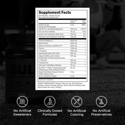 Transparent Labs Bulk Black Pre Workout - Clinically Dosed, Sugar Free Preworkout for Men and Women with Beta Alanine Powder, Citrulline Malate, & Caffeine Powder- 30 Servings, Cherry Kiwi
