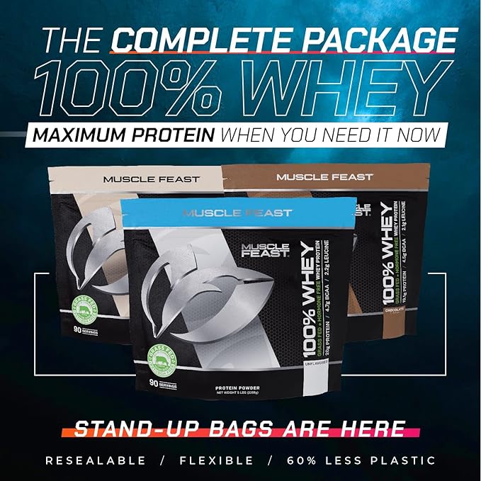 Muscle Feast 100% Grass-Fed Whey Protein, Pastured Raised Hormone Free All Natural, Chocolate, 5lb