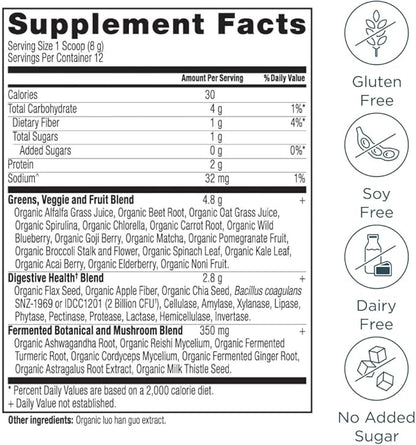 Ancient Nutrition Organic SuperGreens Powder with Probiotics, Organic Greens Flavor Greens, Made from Real Fruits, Vegetables and Herbs, Digestive and Energy Support, 12 Servings, 3.4oz