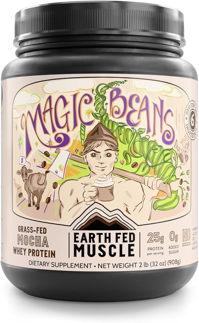 Earth Fed Muscle Magic Beans Mocha Truly Grass Fed Whey Protein Isolate Powder - Non GMO, Hormone Free, Soy Free, Gluten Free, Keto - 2lb, 31 Servings