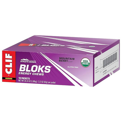 CLIF BLOKS - Mountain Berry Flavor - Energy Chews - Non-GMO - Plant Based - Fast Fuel for Cycling and Running - Quick Carbohydrates and Electrolytes - 2.12 oz. (18 Count)