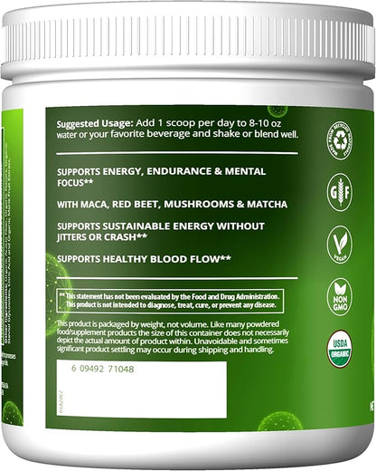 MRM Nutrition Organic Pre-Workout Powder | Island Fusion Flavored | Superfoods + 150mg Natural Caffeine + adaptogens | Clean Energy + Focus| Healthy Blood Flow | Vegan + Non-GMO | 20 Servings