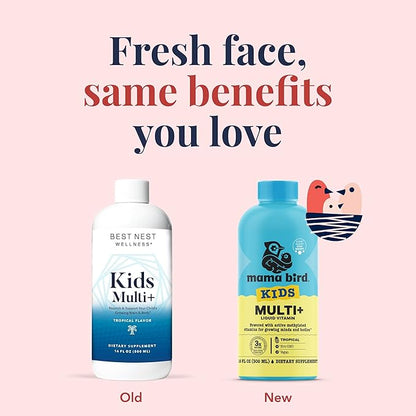 Best Nest Wellness Kids Multi Plus - Brain Health Support Supplement for Kids - Liquid Multivitamin with Methylated Vitamins - Nutritional Supplement Aids Immune Health - Tropical Flavor, 16 fl oz