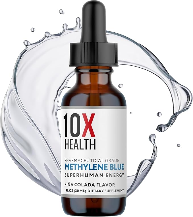 10X Health Superhuman Energy Methylene Blue Pharmaceutical Grade Liquid Drops with Black Pepper Extract - Boost Energy, Enhance Focus & Cognitive Support - Pina Colada Flavor, Vegan, Non-GMO (30 ml)