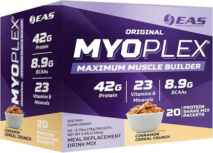 Experimental & Applied Sciences Original Myoplex Maximum Muscle Builder | Meal Replacement Protein Drink Mix | Quality Protein Blend | 42g Protein | 20 Individual Packets (Cinnamon Cereal Crunch)