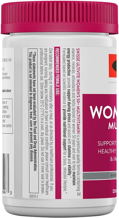 Swisse Daily Multivitamin for Women 50 and Over | 41 Vitamins, Antioxidants and Minerals + Adaptogens | Energy, Stress & Immune Support | Womens 50+ Multivitamins Supplement | 60 Tablets