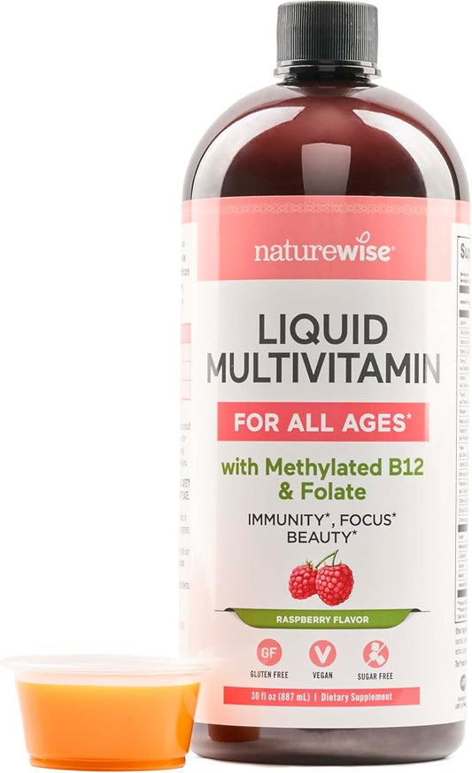 NatureWise Liquid Multivitamin for Women, Men, Kids, The Whole Family - Vegan, Sugar Free - Minerals for Beauty, Immune Health, Energy with Methylated B12 & Folate - Non-GMO - 30 fl oz(887 mL)