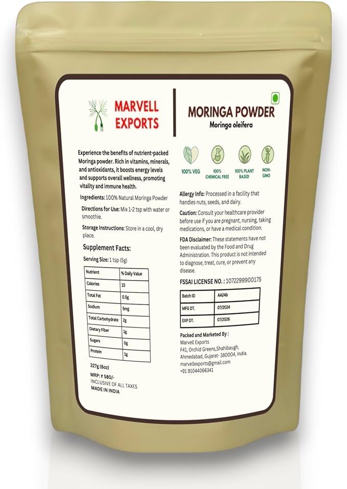 Moringa Powder - Immunity Booster, Drumstick Leaf Powder, Natural Multi-Vitamin, Good for Hair & Skin | Nutrient-Rich Superfood | Natural Energy Booster (454g/16 oz)