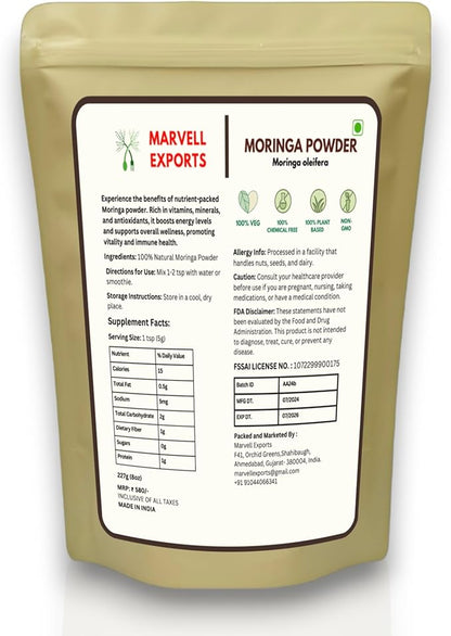 Moringa Powder - Immunity Booster, Drumstick Leaf Powder, Natural Multi-Vitamin, Good for Hair & Skin | Nutrient-Rich Superfood | Natural Energy Booster (454g/16 oz)