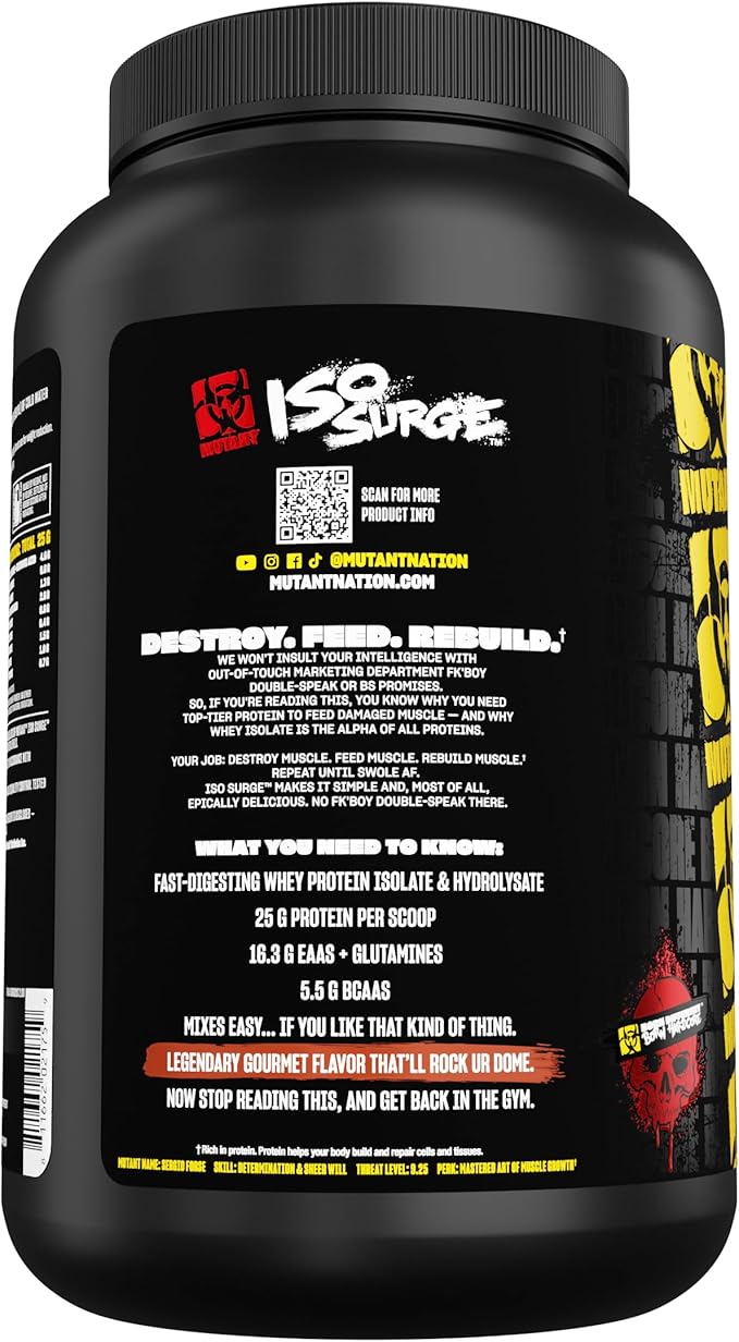 Mutant ISO Surge Whey Protein Isolate Powder Acts Fast to Help Recover, Build Muscle, Bulk and Strength, 1.6 lb (Triple Chocolate)
