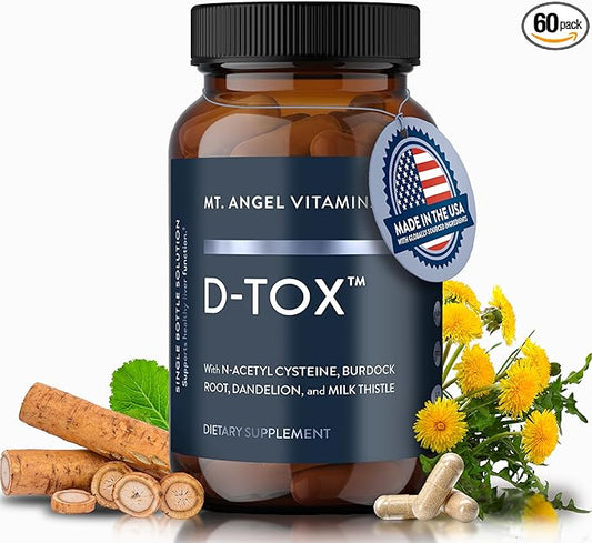 Mt. Angel Vitamins D-Tox - Advanced Liver Cleanse & Detox Repair Supplement, Supports Fatty Liver Health & Enzyme Reduction with Milk Thistle, NAC, and Dandelion Root - 60 Capsules