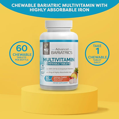 Nu-Life Advanced Bariatrics Multivitamin Chewable Tablets, Bariatric Mulivitamin with Iron - Tropical Berry (60 Chewable Tablets) (Packaging May Vary)