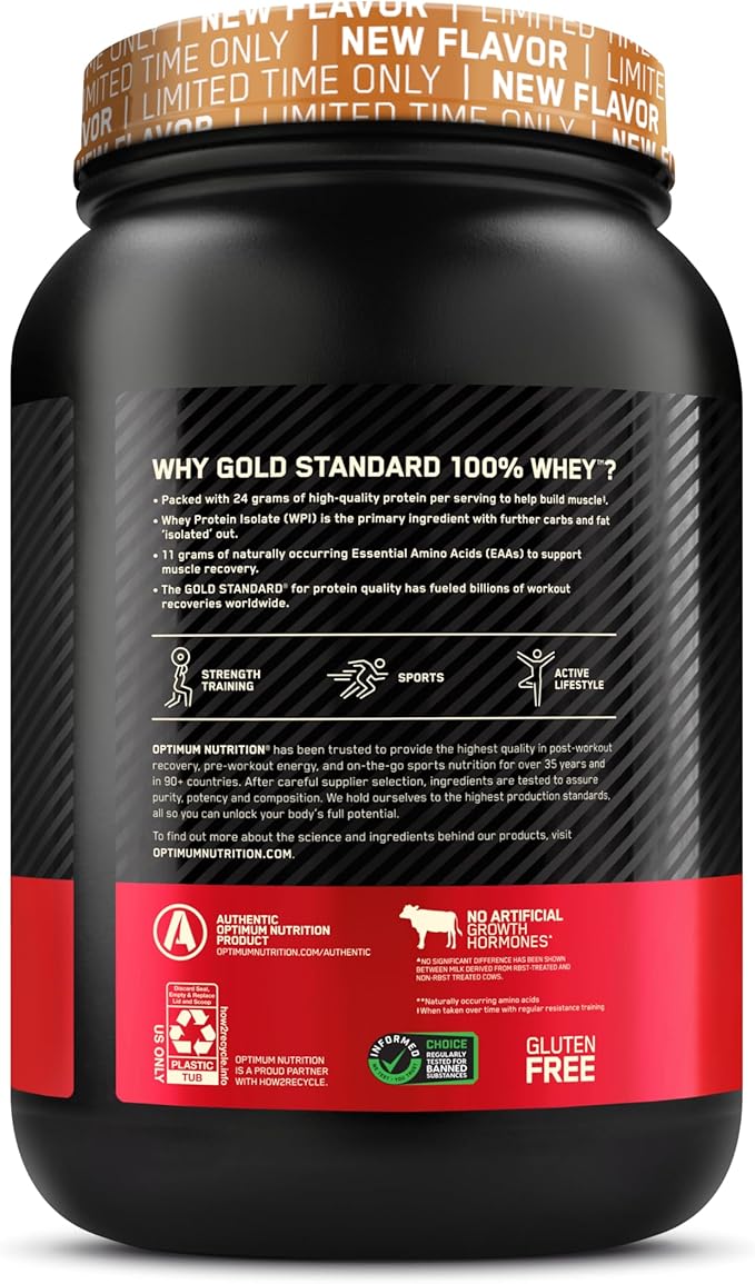 Optimum Nutrition New Flavor Gold Standard 100% Whey Protein Powder, Cinnamon Roll, 2 Pound (Pack of 1) (Packaging May Vary)