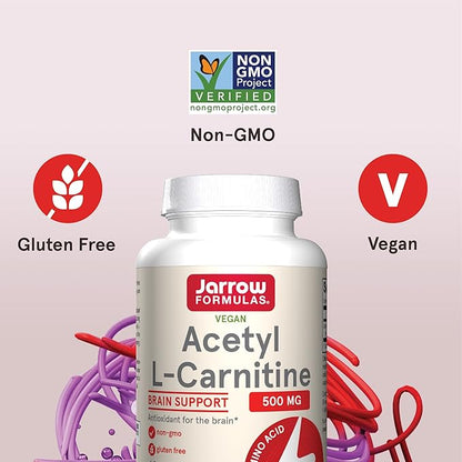 Jarrow Formulas Acetyl L-Carnitine 500 mg, Dietary Supplement, Amino Acid Support for Brain Health and Antioxidants, 120 Veggie Capsules, 120 Day Supply