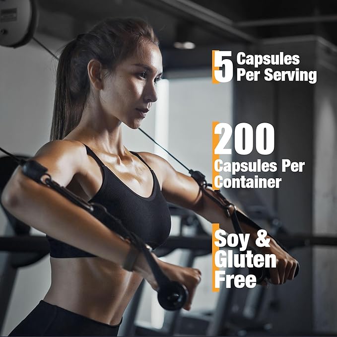 Micronized Creatine Monohydrate Capsules, Creatine Capsules Supplement for Muscle, Strength, Performance, Energy, Recovery, Gluten Free Creatine for Women and Men, 200Capsules (40 Servings)