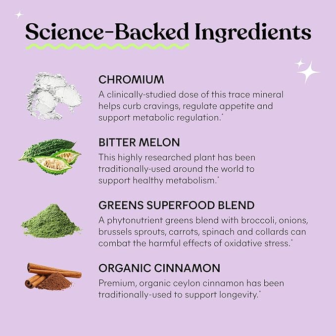 Lemme Curb Cravings, Improve Carb Metabolism, Support Weight Management w/Clinically Studied Chromium Picolinate, Bitter Melon, Ceylon Cinnamon & Greens Blend I Drug-Free I Vegan