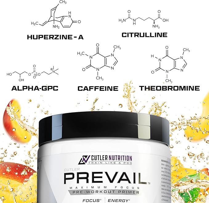 Prevail Pre Workout Powder with Nootropics: Pre Workout for Men and Women, Cutting Edge Energy and Focus Supplement with L Citrulline, Alpha GPC, L Tyrosine, Neurofactor | Peach Mango, 40 Servings