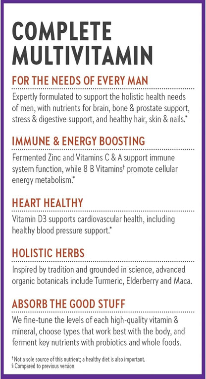 New Chapter Men's Multivitamin for Immune, Stress, Heart + Energy Support with Fermented Nutrients - Every Man's One Daily, Made with Organic Vegetables & Herbs, Non-GMO, Gluten Free - 96 ct