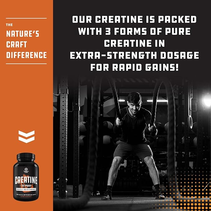 High Strength Tri Phase Creatine Pills - Muscle Mass Gainer and Muscle Recovery Creatine HCL Pyruvate and Creatine Monohydrate Pills-Optimal Muscle Builder Creatine Supplement for Men and Women-240ct