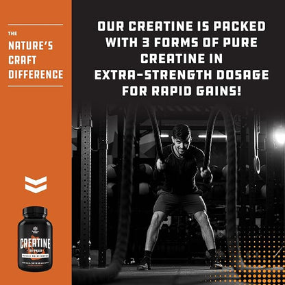 High Strength Tri Phase Creatine Pills - Muscle Mass Gainer and Muscle Recovery Creatine HCL Pyruvate and Creatine Monohydrate Pills-Optimal Muscle Builder Creatine Supplement for Men and Women-240ct