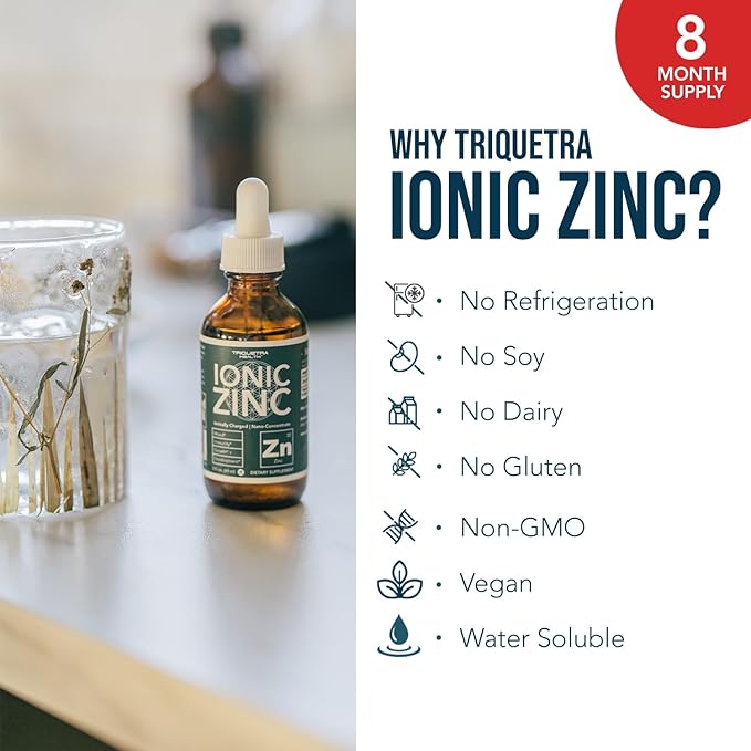 Ionic Liquid Zinc - 8 Month Supply, Adjustable Doses for Entire Family - Zinc Sulfate Form, Vegan, Glass Bottle - Immunity, Brain, Thyroid Support - Best Absorption of Zinc Supplements (2 oz.)