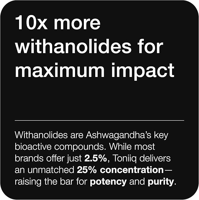 Toniiq 52,000mg 40x Concentrated Extract - 25% Withanolides - Ultra High Strength Ashwagandha Capsules - Wild Harvested in India - Highly Concentrated and Bioavailable Supplement- 120 Veggie Capsules