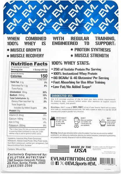 Evlution Nutrition 100% Whey Protein, 25g of Whey Protein, 6g of BCAAs, 4g of Glutamine, Gluten Free (1 LB, Double Rich Chocolate)