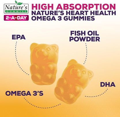 Omega Fish Oil Gummies - Delicious Orange Flavor Fish Oil Omega 3 Supplements with Heart Healthy EPA & DHA Fatty Acids for Heart, Joint & Brain Support - Omega 3 Fish Oil Gummy Vitamins - 60 Gummies