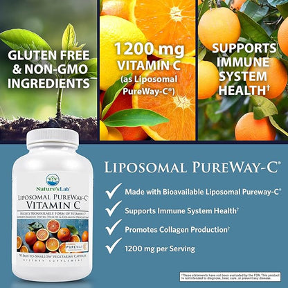 Nature's Lab Liposomal PureWay-C® Vitamin C - Supports Immune Health & Collagen Production* - 90 Capsules