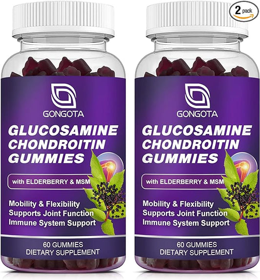 Glucosamine Chondroitin Gummies - 2- Pack, Extra Strength 1500mg Glucosamine with MSM & Elderberry, Joint Support Supplement, Best Cartilage & Immune Support Supplement for Men and Women - 120 count