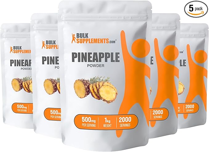 BulkSupplements.com Pineapple Powder - Pineapple Fruit Powder, for Flavoring & Smoothies - Unsweetened & Gluten Free, 500mg per Serving, 5g (11 lbs) (Pack of 5)
