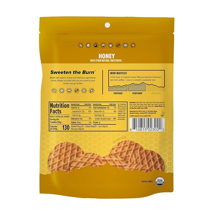 Honey Stinger Organic Mini Honey Waffles | Energy Stroopwafel for Exercise, Endurance and Performance | Sports Nutrition for Home & Gym, Pre and Post Workout | 1 Bag, 5.3 Ounce