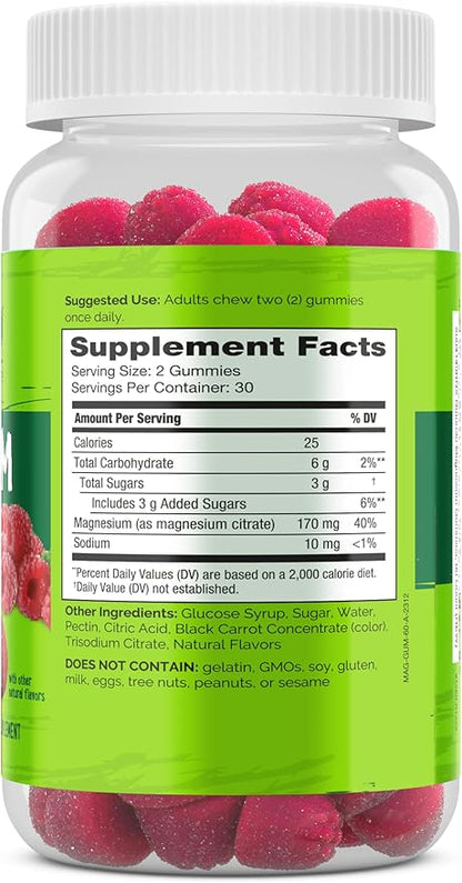 NATURELO Magnesium Citrate Gummies - for Calm & Relaxation Support, Natural Berry Magnesium Gummies, 60 Vegetarian Gummies