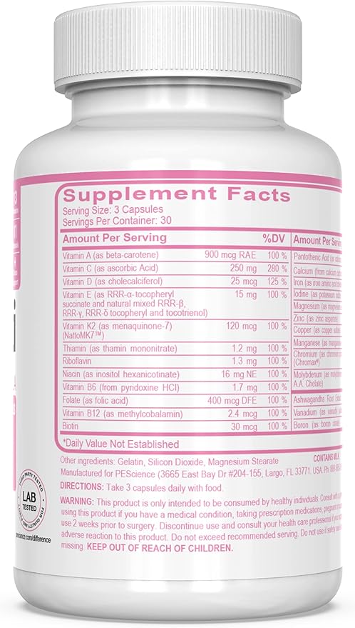 PEScience TruMulti Women's, Multivitamin with Premium Quality Vitamin C, D, Zinc for Immune & Stress Support, 90 Capsules