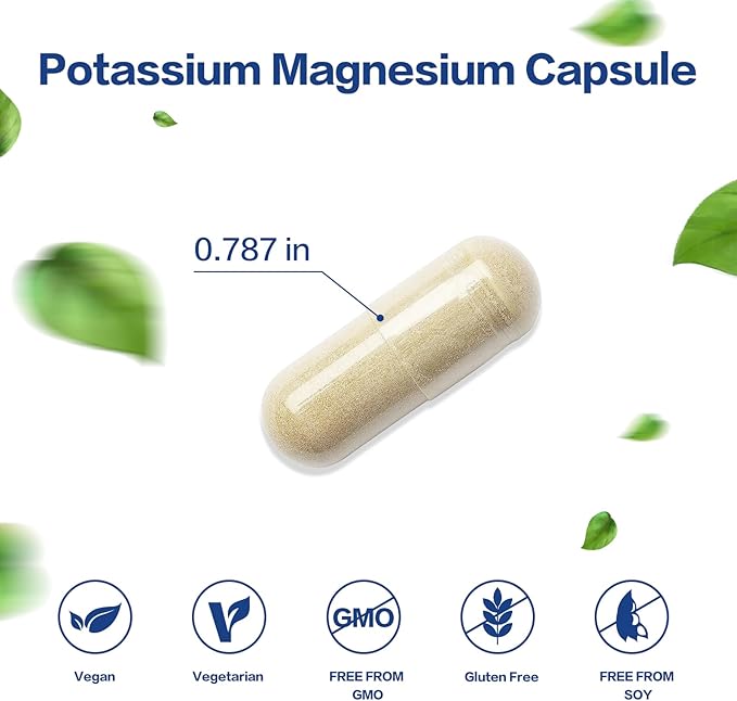 Potassium Magnesium Supplement 1000mg,High Absorption Magnesium Potassium Zinc Aspartate (90 Capsules)