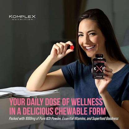 KompleX Nutrition Apple Cider Vinegar Gummies, Improve Digestion, Detox, 1000mg ACV Powder with Mother, 60 Vegan and Gluten-Free Supplement Gummies (ACV GUM)