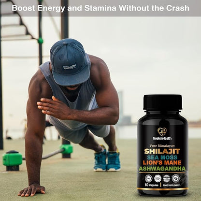 Shilajit, Sea Moss, Lion's Mane, and Ashwagandha Capsules - Comprehensive All-in-One Wellness Supplement for Mind, Body, and Vitality - 60 Vegan Capsules