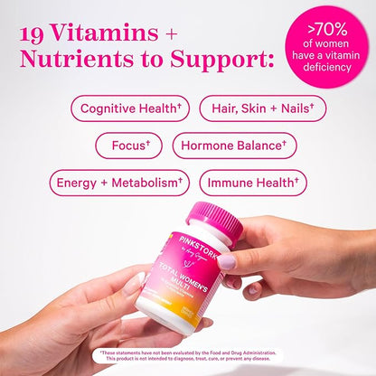 Pink Stork Women's Multivitamin - 19 Vitamins & Nutrients for Hair, Skin, & Nails, Bone Health, Energy, Immune Support - Iron, Zinc, B6, B12 & More - 30 Capsules (Packaging May Vary)